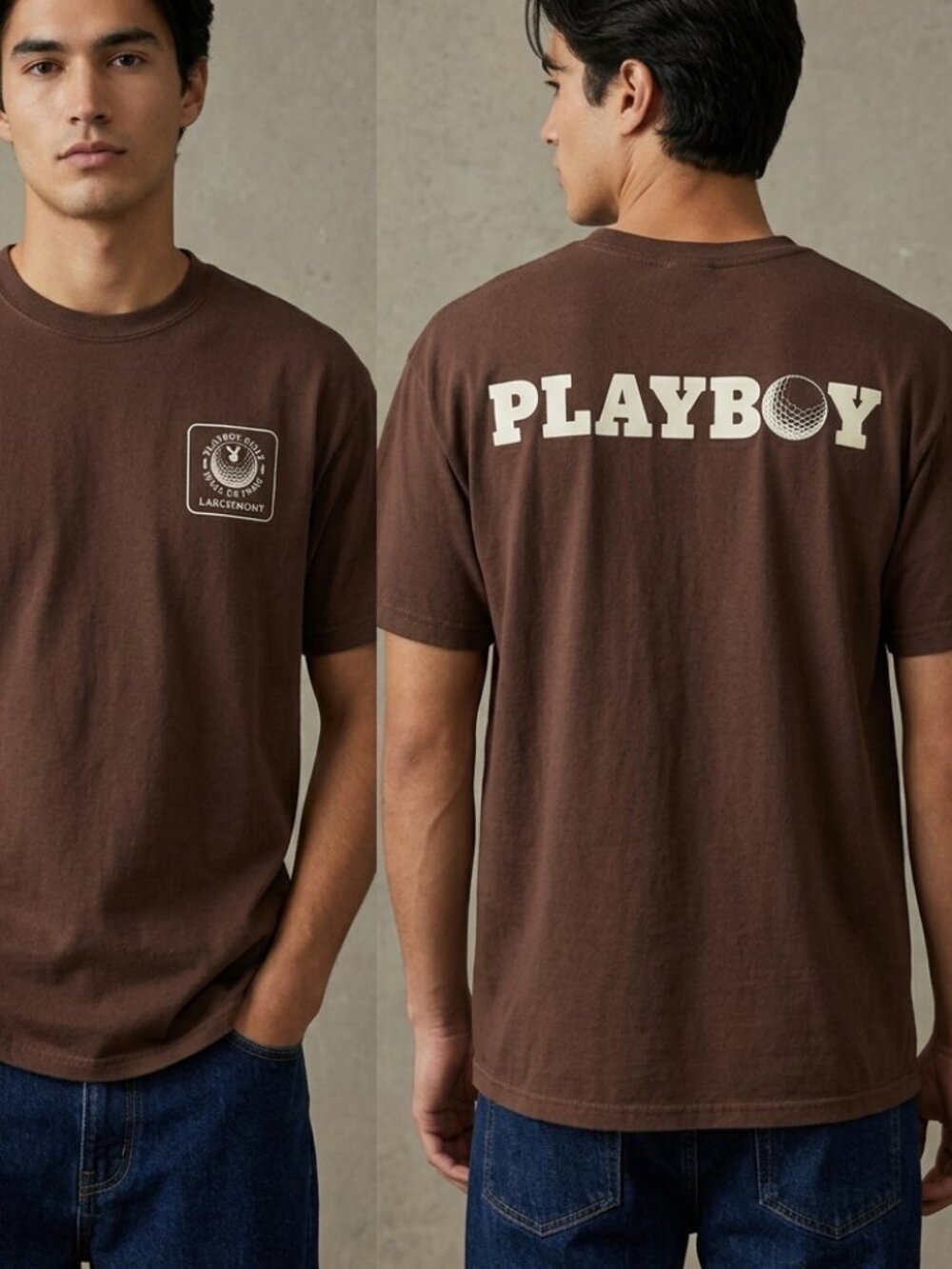 Vintage Playboy Golf Club Graphic T-Shirt Brown Cream Logo - M